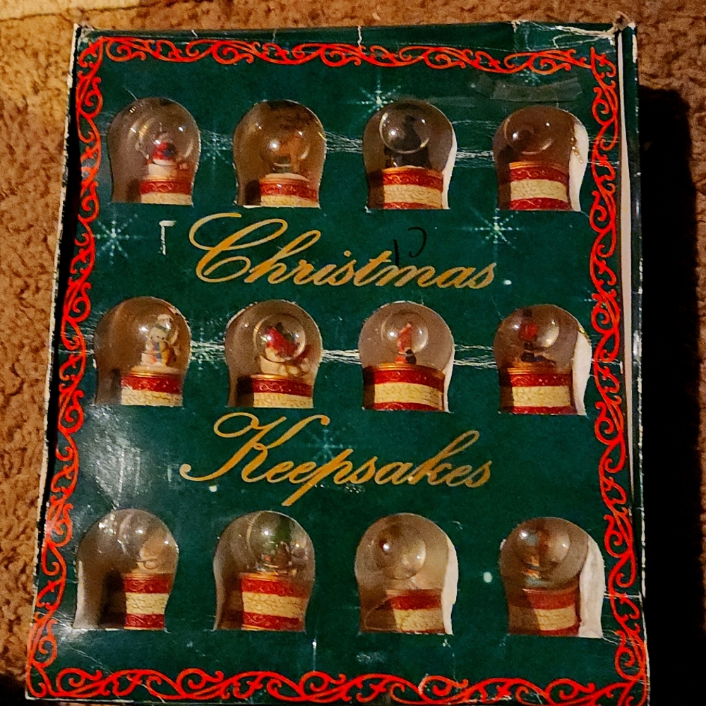 Vintage Gottschalks Mini Water Globe Ornament Christmas Set of 12 Original Pkg.